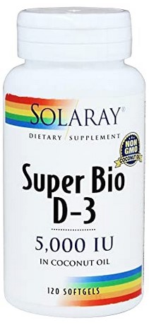 Solaray - Super Bio Vitamin D-3 in Coconut Oil 5000 iu 120 Softgel