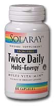 Solaray - Twice Daily Multi Energy Multi-Vitamin, Iron-Free 60 Capsule