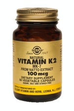 Solgar Natural Vitamin K2 (MK-7) 100 mcg 50 Vegetable Capsules