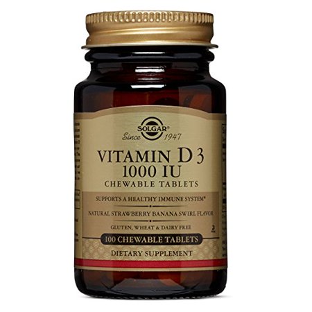Solgar - D3 (Vitamin) (Cholecalciferol) 25 mcg (1000 IU) Chewable 100 Tablets - Natural Strawberry Banana Swirl Flavor