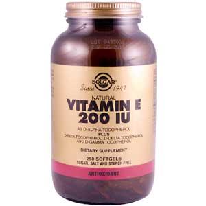 Solgar Vitamin E 200 IU Mixed 250 Softgels (200 IU d-Alpha Tocopherols & Mixed Tocopherols)
