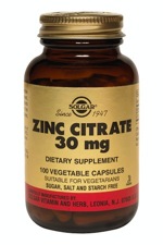 Solgar Zinc Citrate 30 mg 100 Vegetable Capsules