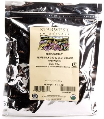 Starwest Botanicals Organic Pepper Black Med Pwd 32 mesh 1 lb