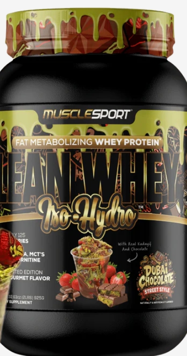 Muscle Sport Lean Whey Iso Hydro 2lbs 25Serv Dubai Chocolate Street Style 