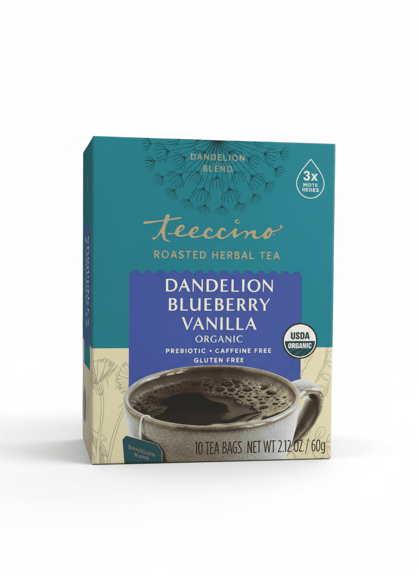 Teeccino Roasted Herbal Tea Dandelion Blueberry Vanilla 10 bags