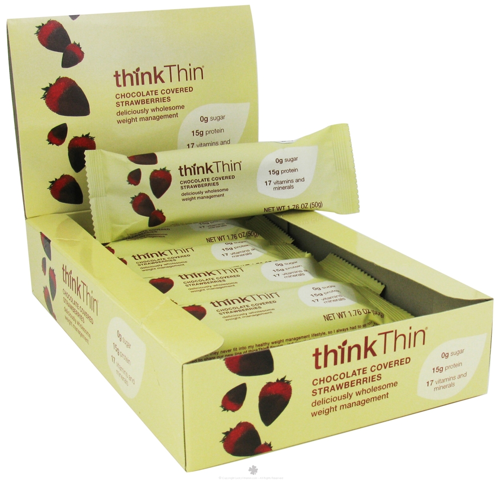 Think Thin - Thin Bar,Chocolate Coverdd  Strawberries 10 1.76 oz bars-OUT OF STOCK