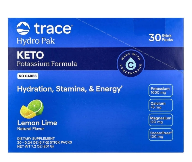 Trace Minerals Hydro Pak - Keto Potassium Formula 30 stx pk Lemon Lime Flavor