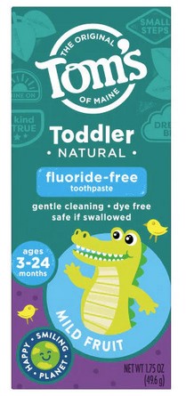 Tom's of Maine Fluoride Free Toddler Training Toothpaste Mild Fruit Gel 1.75 ounce