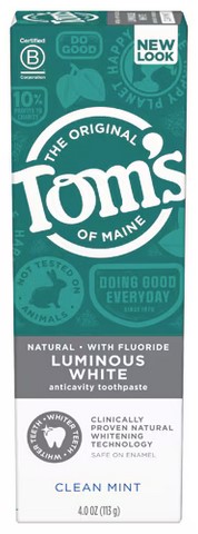 Tom's of Maine Toothpaste Luminous White Anticavity  Clean Mint 4 ounce