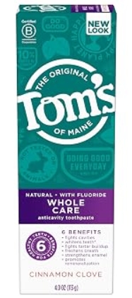 Tom's of Maine Toothpaste Whole Care Cinnamon Clove 4 ounce with Fluoride 