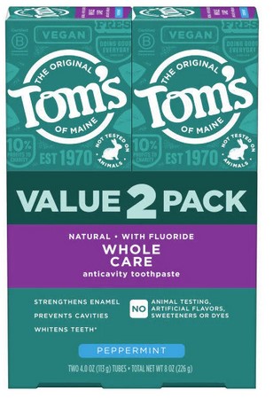 Tom's of Maine Toothpaste Whole Care Peppermint 4 oz Twin Pack 2 pc
