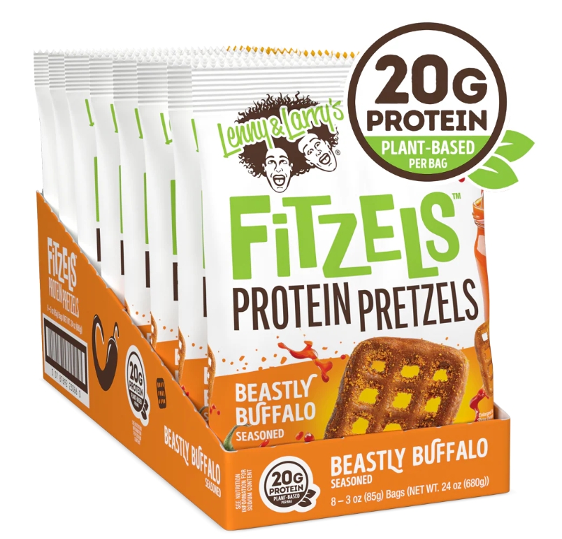 Lenny & Larry Fitzels Protein Pretzels Box of 8 bags Beastly Buffalo Flavored