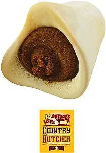 The Country Butcher Natural Dog Chews Peanut Butter Flavor Filled Beef Bone 4"inch