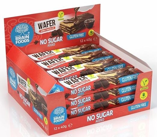 Brain Foods - Wafer  Double Chocolate No Sugar 12 bars 