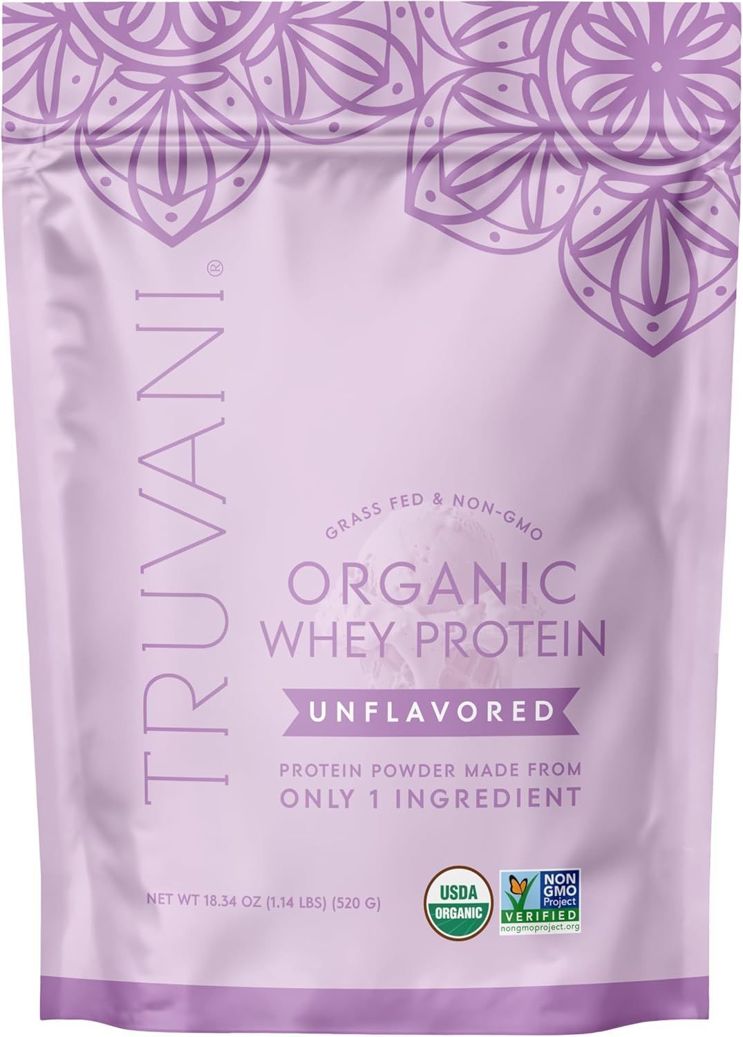 Truvani Organic Whey Protein Powder Unflavored 20 Servings