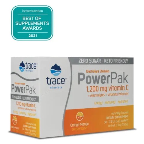 Trace Minerals  Electrolyte Stamina Power Pak Sugar Free Non-GMO Orange Mango 30 pak