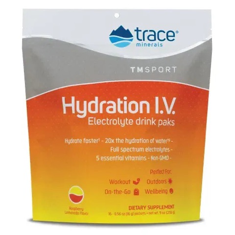 Trace Minerals  Hydration I.V. Electrolyte Drink Paks - Raspberry Lemonade 16 packets  TEMP UNAVAILABLE
