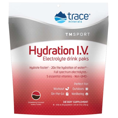 Trace Minerals  Hydration I.V. Electrolyte Drink Paks - Strawberry Coconut 16 packets TEMP UNAVAILABLE