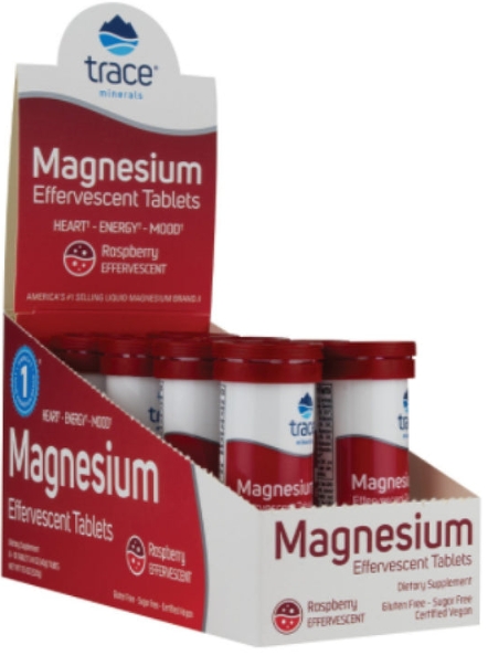 Trace Minerals  Magnesium Effervescent Tablets - Raspberry - Display Box 8 tubes