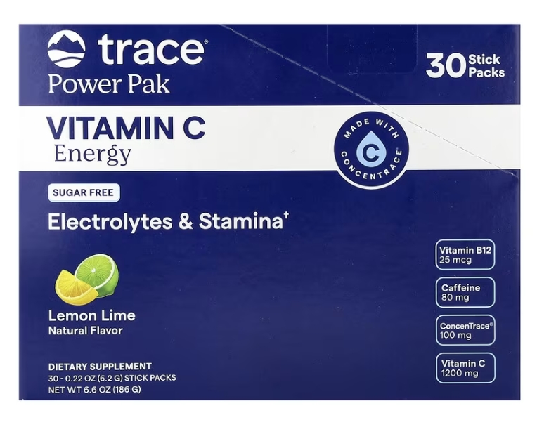 Trace Minerals Power Pak Vitamin C + Energy Sugar Free 30pk Lemon Lime Flavor