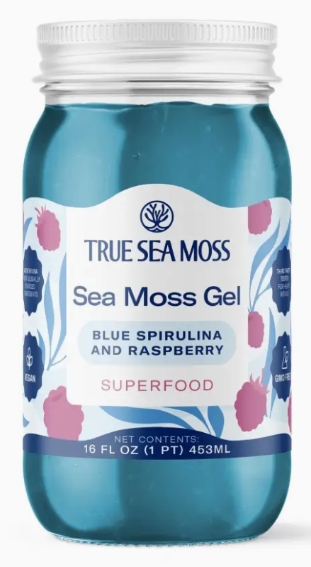 True Sea Moss Gel Superfood 16 oz Blue Spirulina And Raspberry Flavor