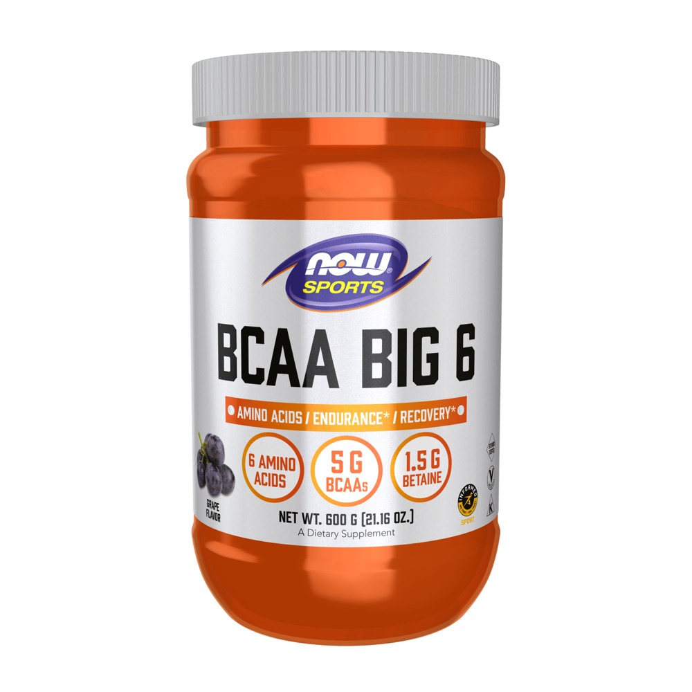 Now Vitamins - BCAA Big 6 Powder, Grape 600g (21.16 oz)