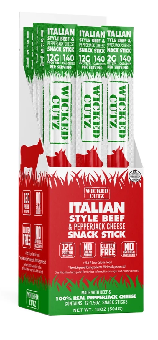 Wicked Cutz Beef Stick Italian Style With 100% Real Cheese 12g Protein 12 Stx