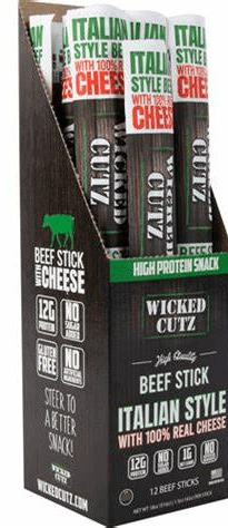 Wicked Cutz Beef Stick Italian Style With 100% Real Cheese 12g Protein 12 Stx