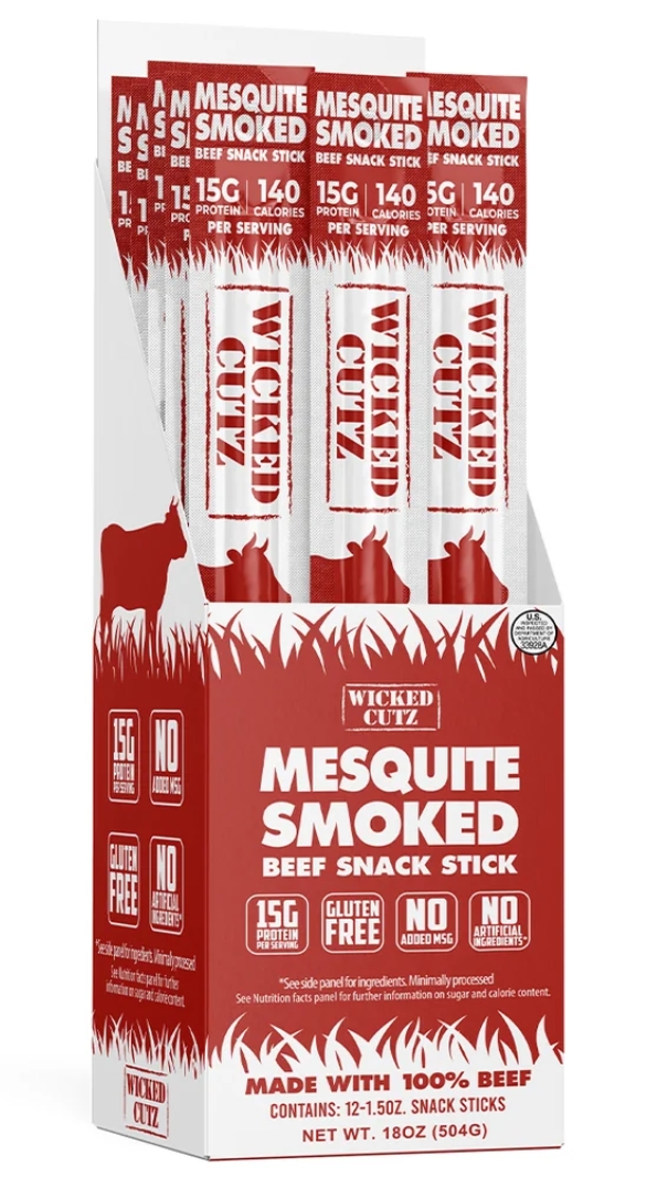 Wicked Cutz Beef Stick Smoked Mesquite 15g Protein 12 Stx