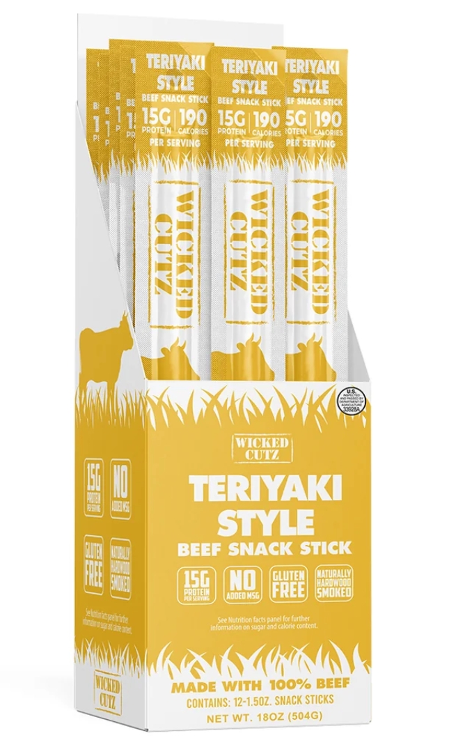 Wicked Cutz Beef Stick Teriyaki 15g Protein 12 Stx