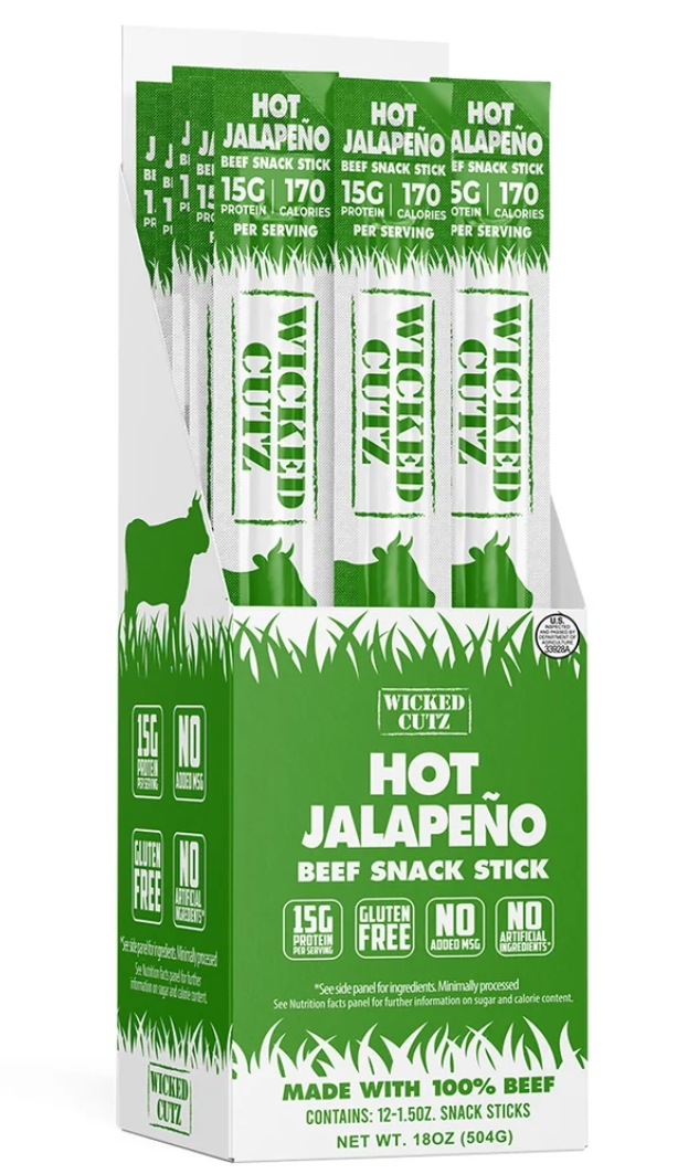 Wicked Cutz Beef Stick Volcanic Jalapeno 15g Protein 12 Stx