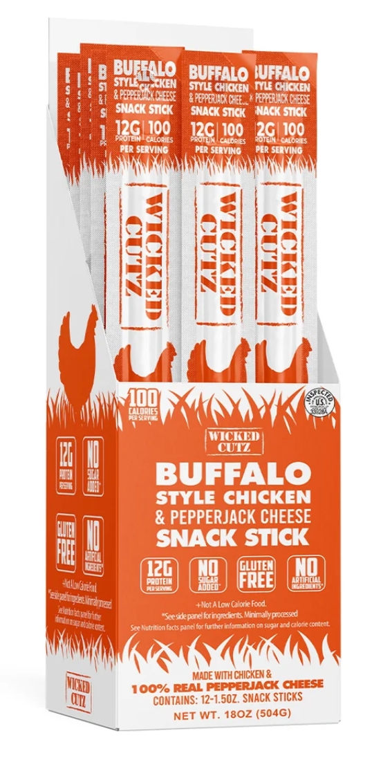 Wicked Cutz Chicken Stick Buffalo Style With 100% Real Cheese 12g Protein 12 Stx 