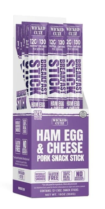 Wicked Cutz Ham Egg and Cheese Stick, 12g Protein Per Gluten Free Breakfast Stick 12 Stx