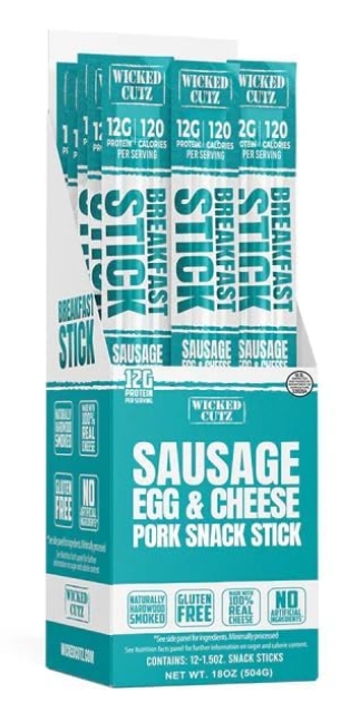 Wicked Cutz Sausage Egg and Cheese Stick, 12g Protein Per Gluten Free Breakfast Stick 12 Stx