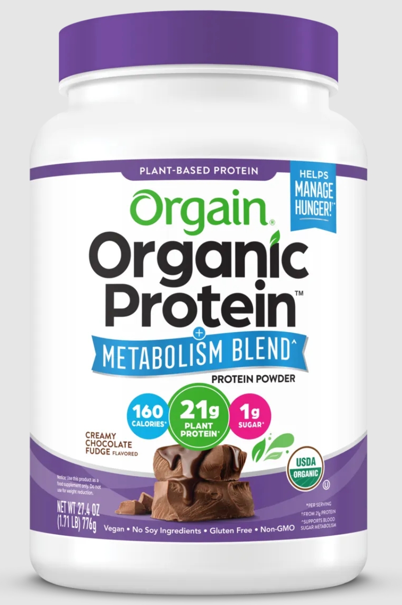 Orgain 21g Plant Protein + Metabolism Blend 1.7 lb Chocolate Fudge Flavor 18 Servings