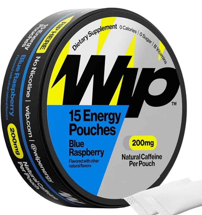 WIP - Energy Pouches 200mg Caffeine 10 Pouches (1 tin) Blue Raspberry Flavor