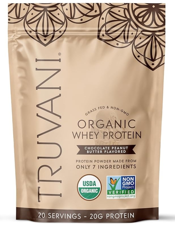 Truvani Organic Whey Protein Powder  Chocolate Peanut Butter  20 Servings
