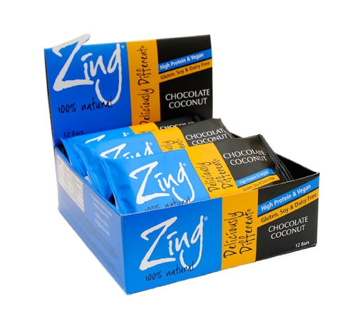 Zing Bar - Chocolate Coconut  Bar Size:  12 - 1.76 oz (50g) bars 
