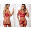 3 PC Slip-in Garter Corset Top Thong, One Size, Red Sensation
