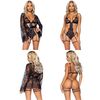 All Romance Lace Teddy & Robe Set, Small, Black