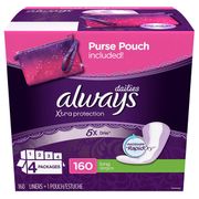 Always Xtra Protection Daily Liners (Pantiliners), Long, with Purse Pouch, 160 ct