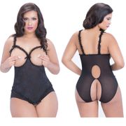 Ambre Open Cup Crotchless Teddy, Black, Queen Size, Oh La La Cheri Lingerie