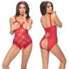 Ambre Open Cup Crotchless Teddy, Red, One Size
