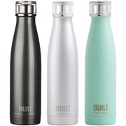 BUILT Perfect Seal Stainless Steel 17 oz Water Bottle, 3 Pack