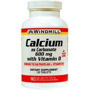 Calcium Carbonate with D 600 mg, 120 Tablets, Windmill Health Products