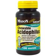 Chewable Acidophilus with Pectin, Vanilla-Banana Flavor, 100 Tablets, Mason Natural