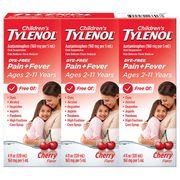 Children's Tylenol Acetaminophen Oral Suspension, Cherry Flavor, 4 oz x 3 Bottles