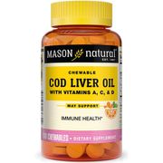 Cod Liver Oil with Vitamin A, C & D, Chewable Orange Flavor, 100 Tablets, Mason Natural