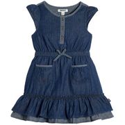 DKNY Girls' Dress, 100% Cotton, Dark Blue Denim