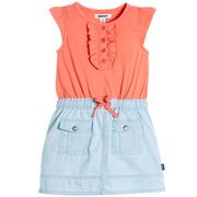 DKNY Girls' Dress, Coral & Light Blue Denim
